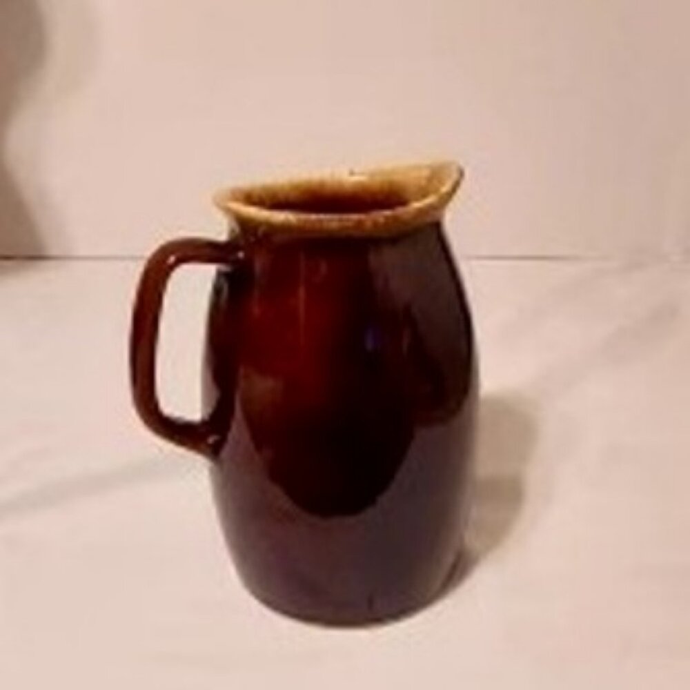Vintage Hull Potery Stone Wear Brown Drip Glaze Two Toned Pitcher With Handle US